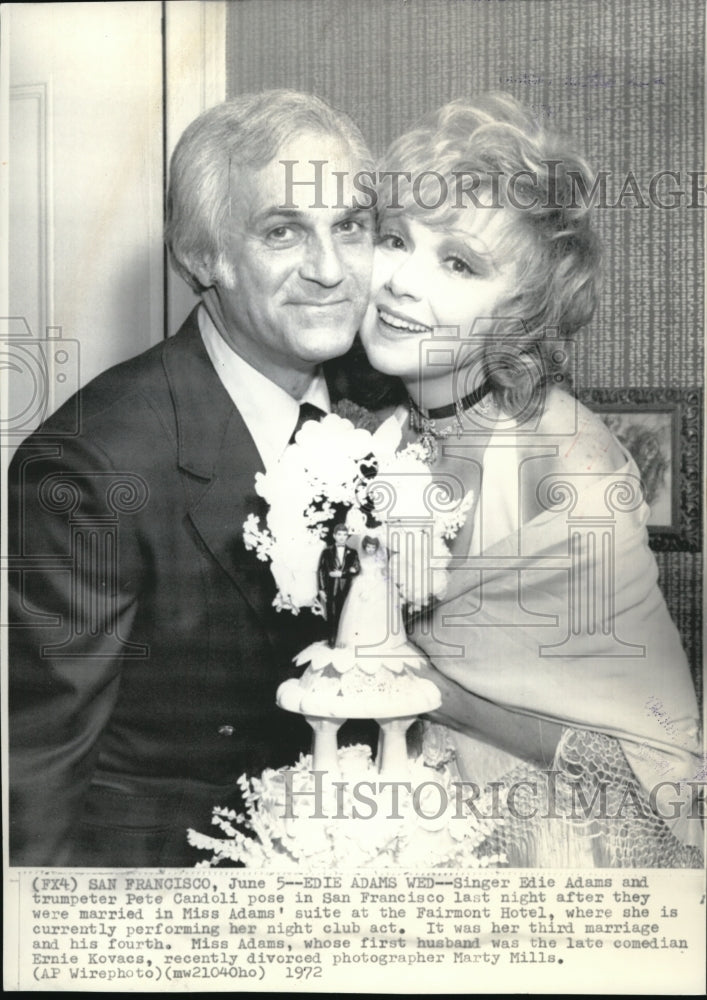 1972 Press Photo Edie  Adams and Pete Candioli Wedding at Fairmont Hotel - Historic Images