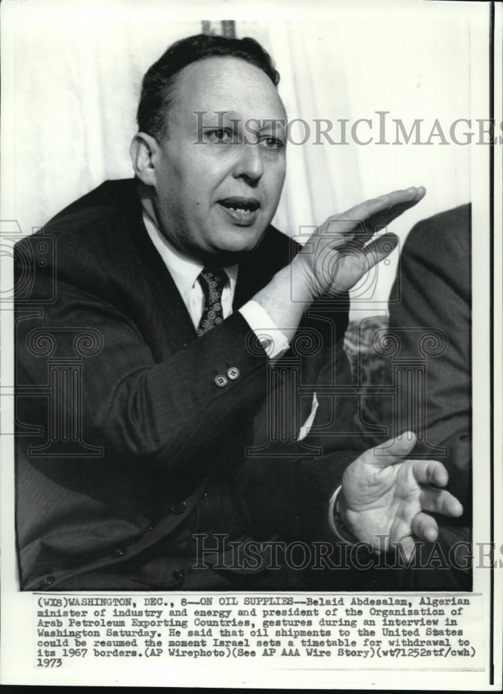 Press Photo B.Abdesalam Gestures during Interview About Oil Shipments to U.S.- Historic Images