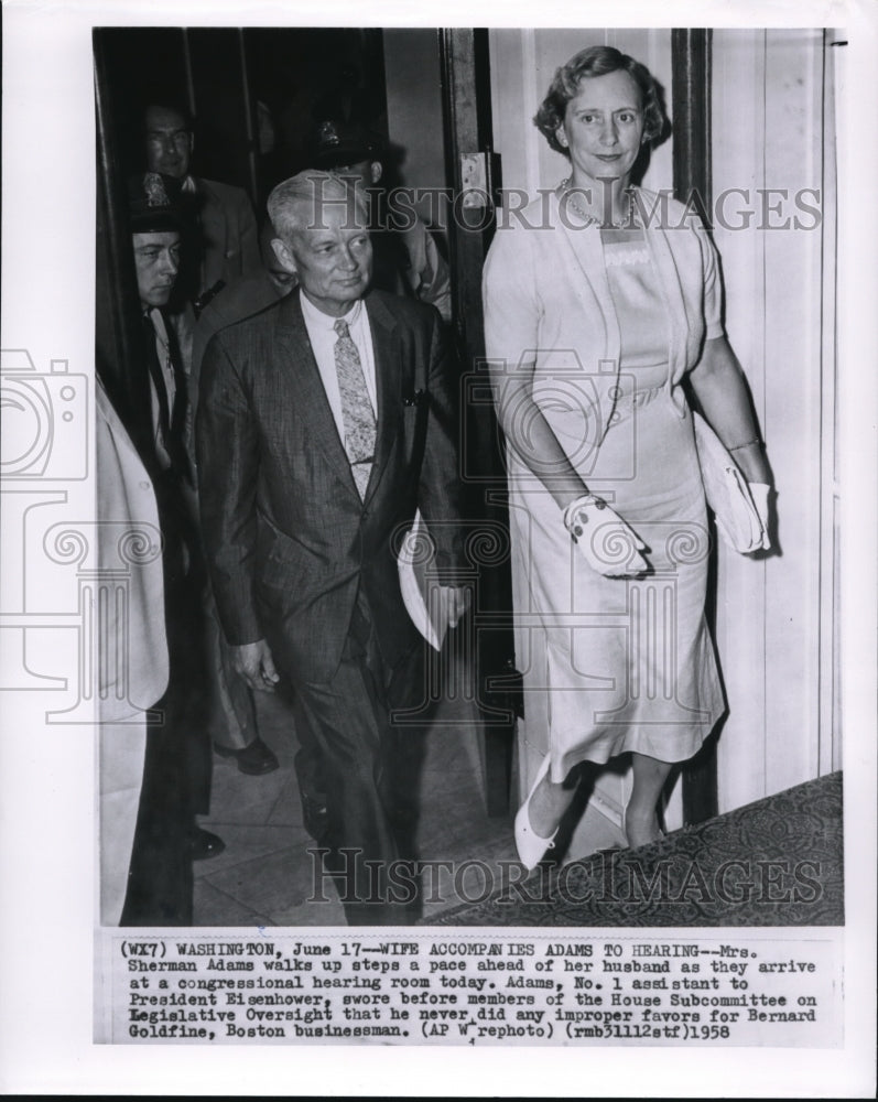 1958 Mrs.Adams Accompanies her Husband at the Congressional Hearing - Historic Images