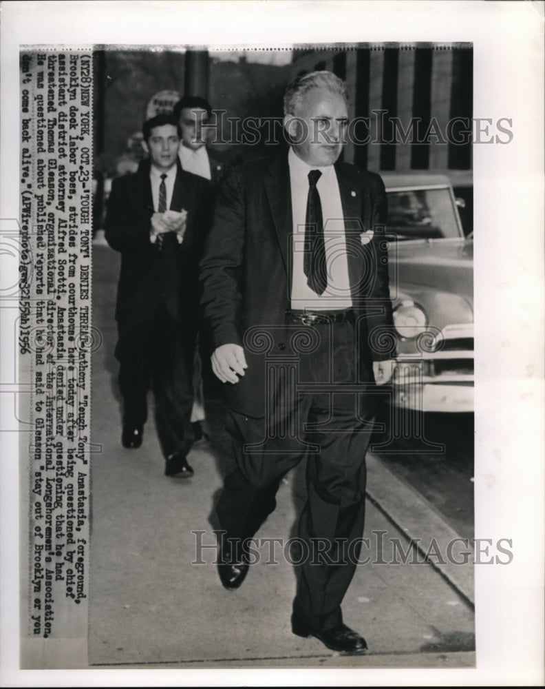 1956 Press Photo Anthony &quot;Tough Tony&quot; Anastacia denies deaththreat in courthouse - Historic Images