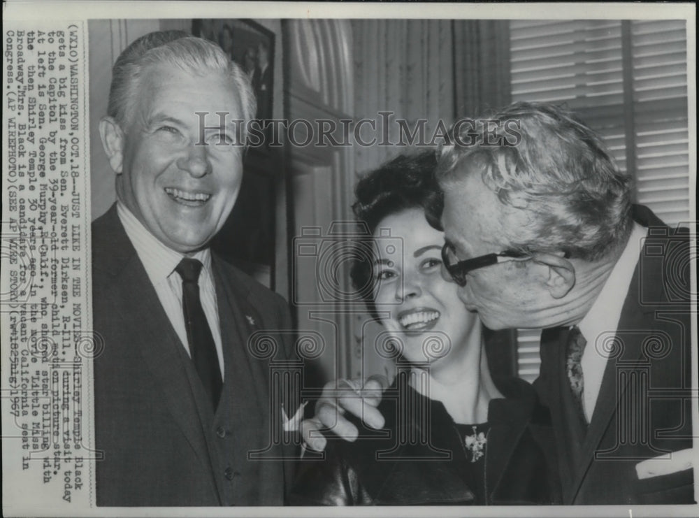 1967 Press Photo Shirley Temple Black gets a Big Kiss from Sen. Everett Dirksen - Historic Images