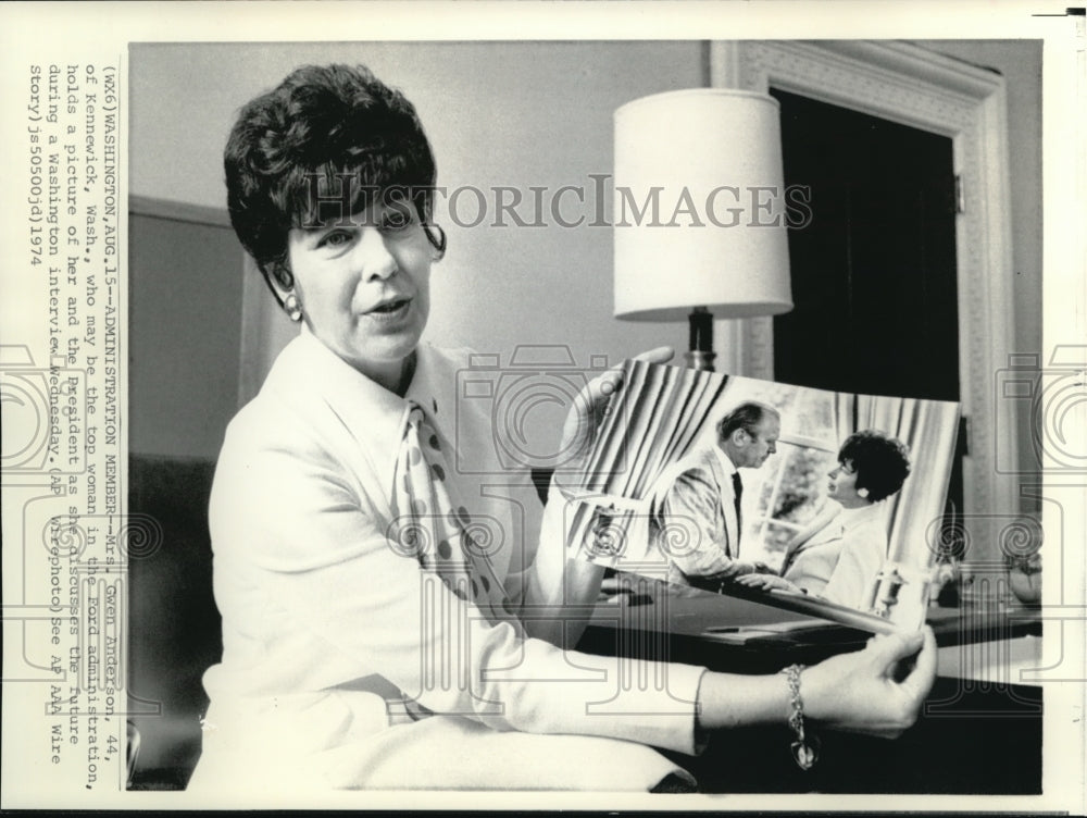 1974 Wire Photo Mrs.Gwen Anderson, Ford Administration top woman - cvw01349 - Historic Images