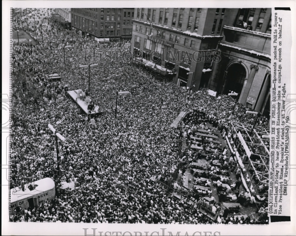 1960 Press Photo Thousands packed public square in Cleveland to hear President - Historic Images