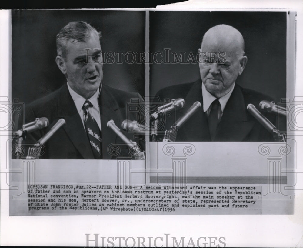 1956 Press Photo Former President Herbert Hoover with his son Herbert Hoover - Historic Images