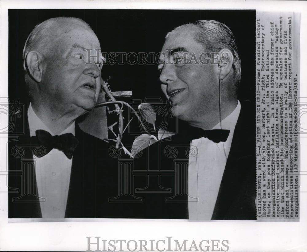 1957 Press Photo Former President Herbert Hoover with his son Herbert Jr. - Historic Images