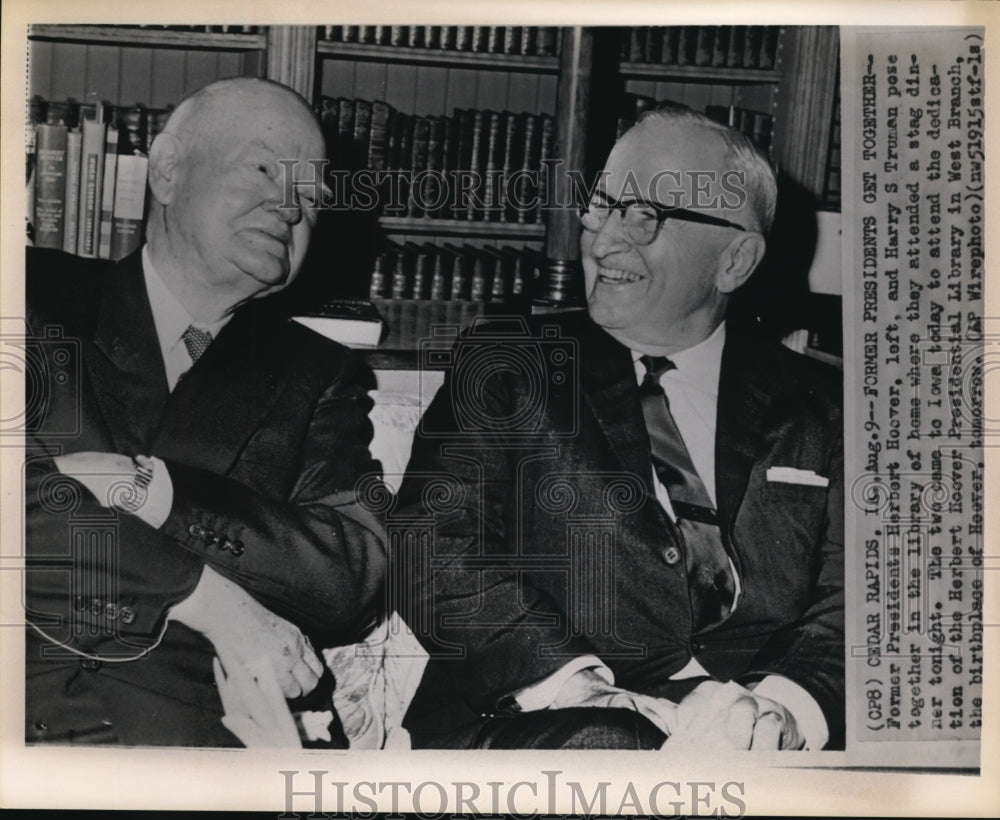 1962 Press Photo Former Pres.H.Hoover and H.S. Truman Attended a Stag Dinner - Historic Images