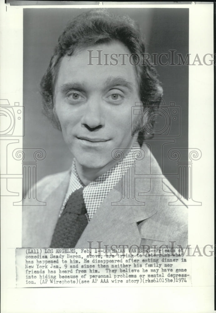 1974 Press Photo Comedian Sandy Baron disappeared in New York - Historic Images