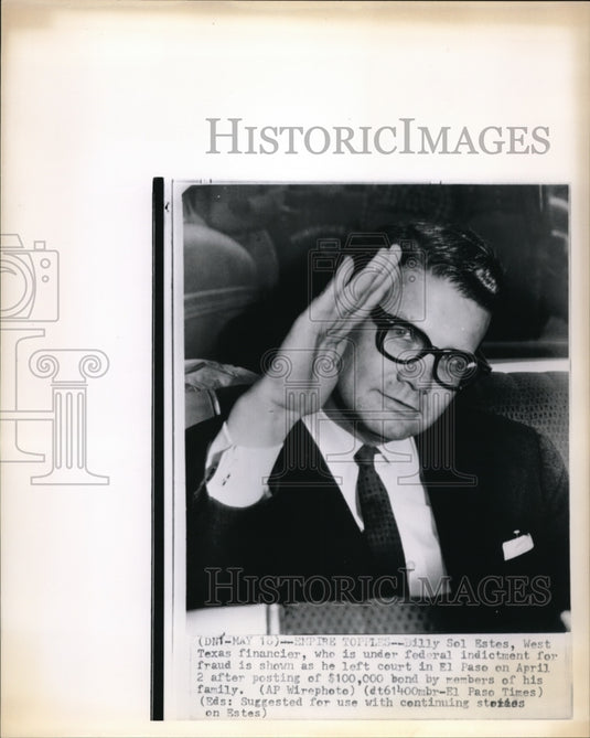 1962 Wire Photo Financier Billy Sol Estes on federal indictment for fraud - Historic Images