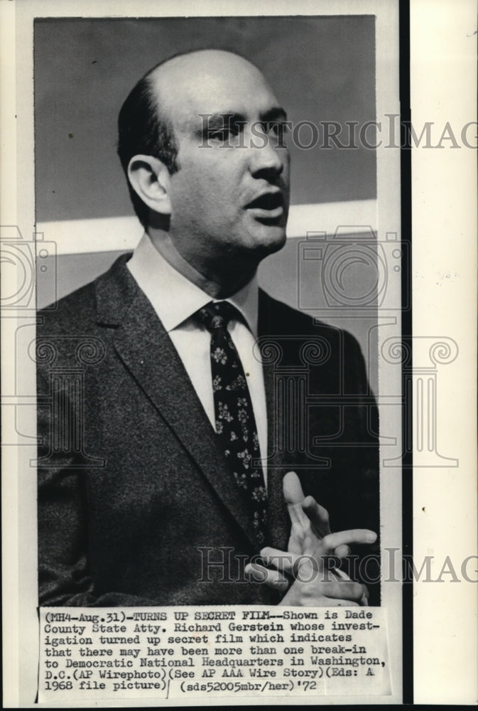 1972 Press Photo Dade County State Atty. Richard Gerstein on Democratic National - Historic Images