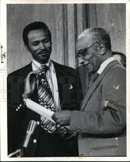 1973 Wire Photo George L. Forbes sworn in as the new Pres. of the Cleveland-Historic Images
