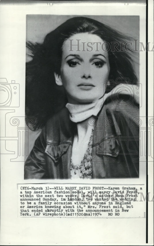 1974 Wire Photo Top American fashion model will Marry David Frost  - Historic Images