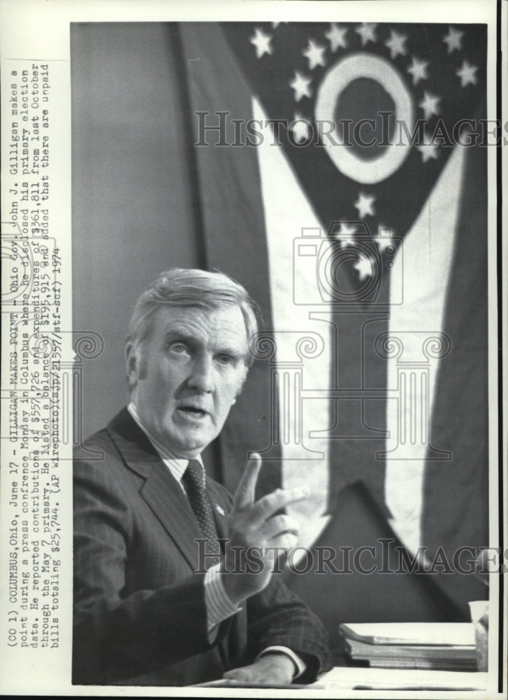 1974 Press Photo John J. Gilligan - Historic Images