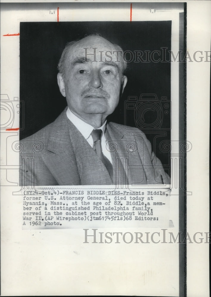 1968 Press Photo Former US Attorney General Francis Biddle Dies - cvw01901- Historic Images