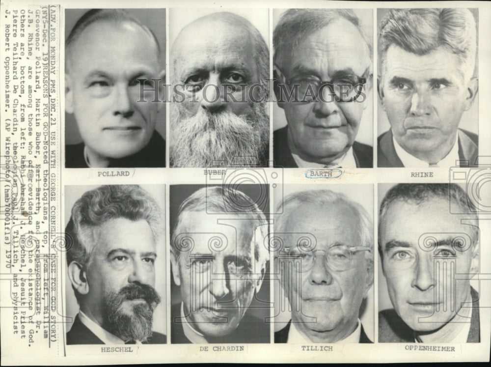 1971 Press Photo Polard, Buber, Barth, Rhine, Heschel, De Chardin, Tillich-Historic Images