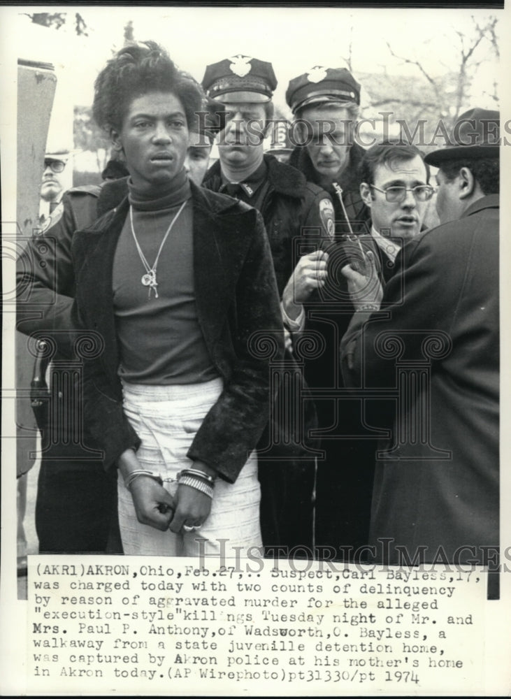 1974 Press Photo Suspect Carl Bayless, charged of deliquency - Historic Images