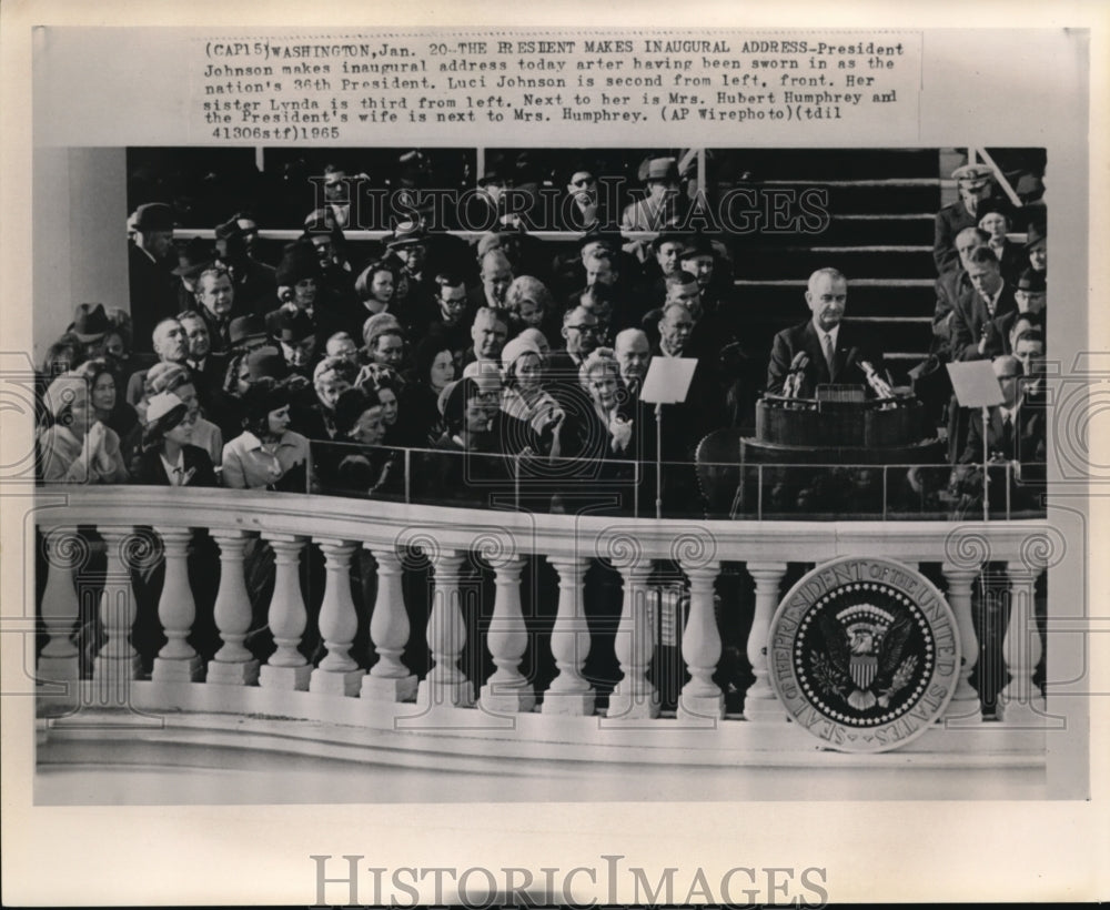 1965 Press Photo Pres Johnson make inaugural address after being sworn in - Historic Images