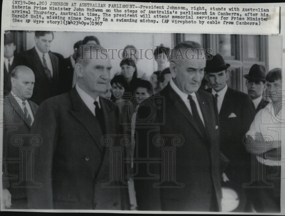 1967 Press Photo Pres Johnson with Australian Interim Prime Minister John McEwan - Historic Images