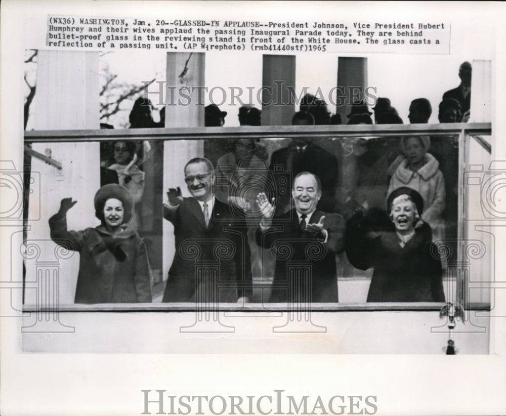 1965 Press Photo President Johnson, VP Hubert and wives at the Inaugural Parade - Historic Images