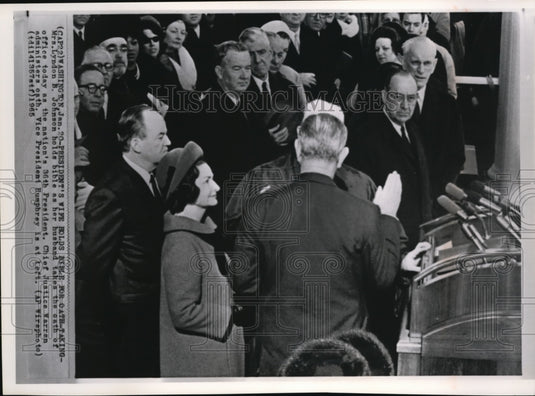 1965 Wire Photo President Lyndon Johnson during his oath taking - cvw02147 - Historic Images