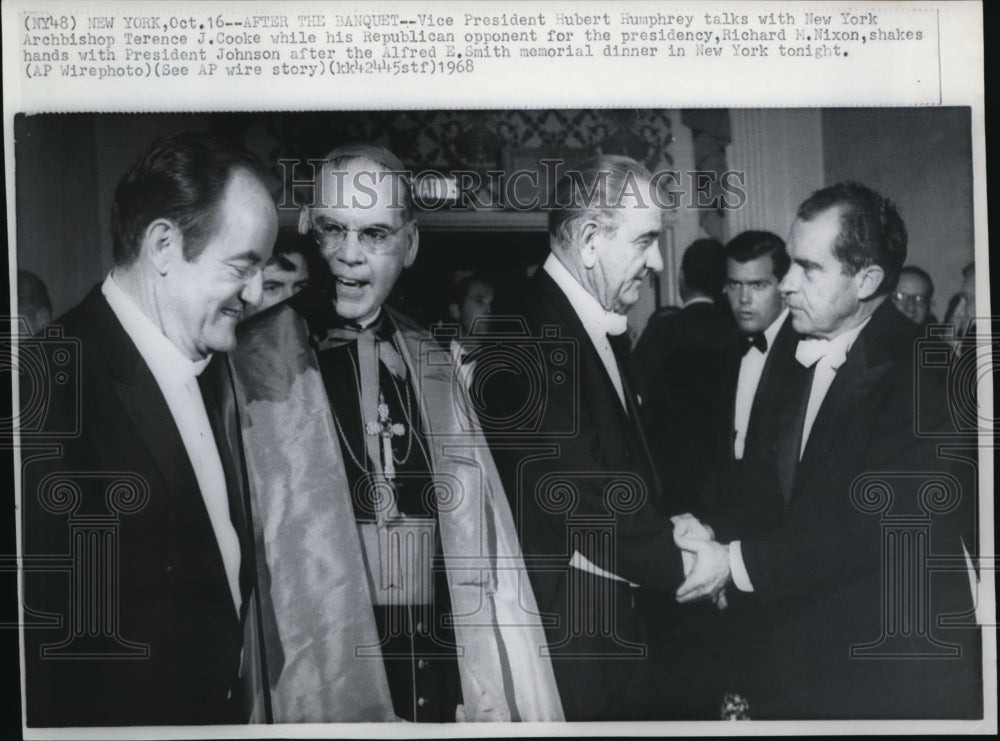 1968 Press Photo VP Hubert Humphrey with Archbishop Cooke, Nixon and Johnson - Historic Images