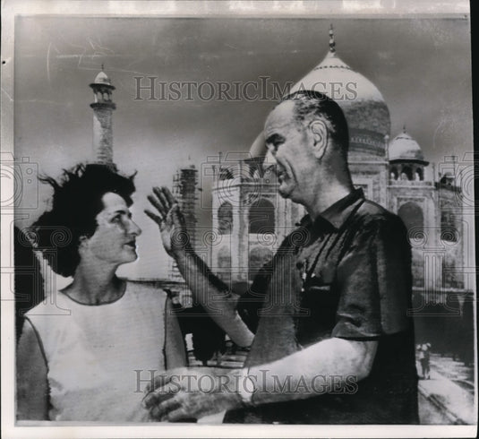1961 Wire Photo Vice Pres. Lyndon Johnson with his wife, Lady Bird at Taj Mahal-Historic Images