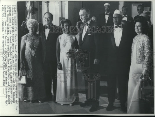 1968 Wire Photo President & Mrs. Johnson with their guests at a state dinner - Historic Images
