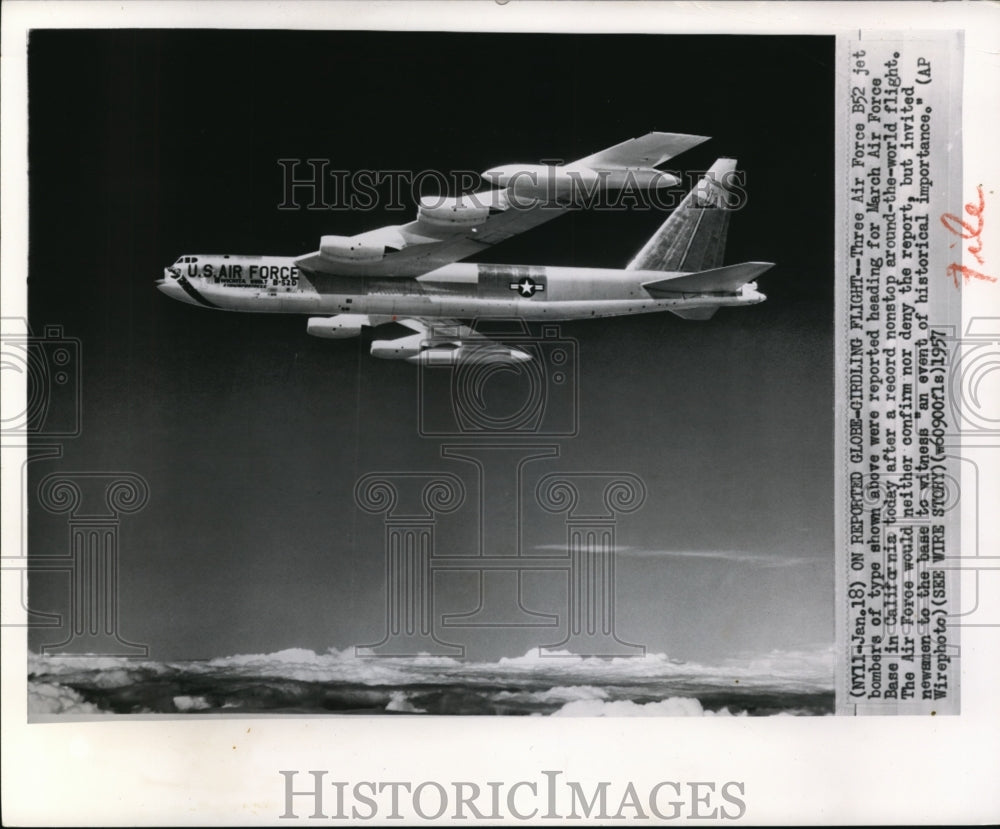 1957 Press Photo The Three Air Force B52 Jet Bombers - Historic Images