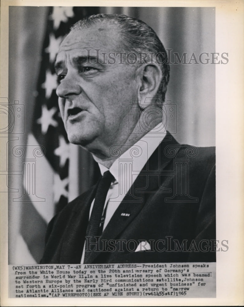 1965 Press Photo President Johnson during his speech at the White House - Historic Images