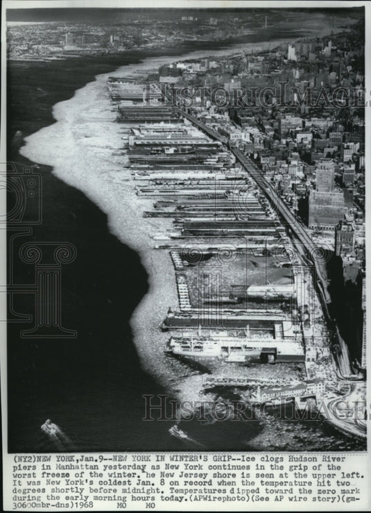 1968 Press PhotIce clogs Hudson River piers in Manhattan - Historic Images