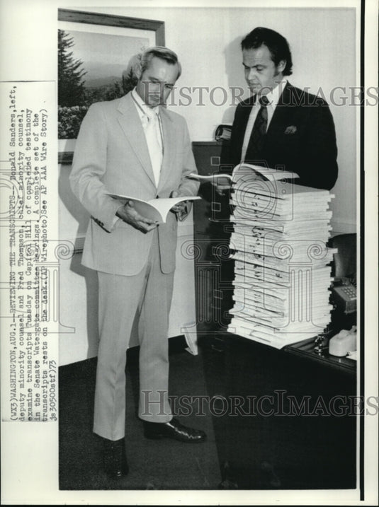 1973 Wire Photo Deputy Minority counsel Ronald Sanders with Fred Thompson - Historic Images