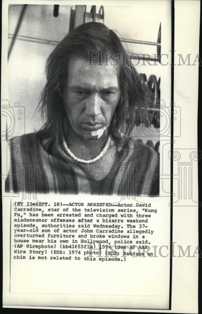 1974 Wire Photo Actor David Carradine charged with misdemeanor offenses - Historic Images