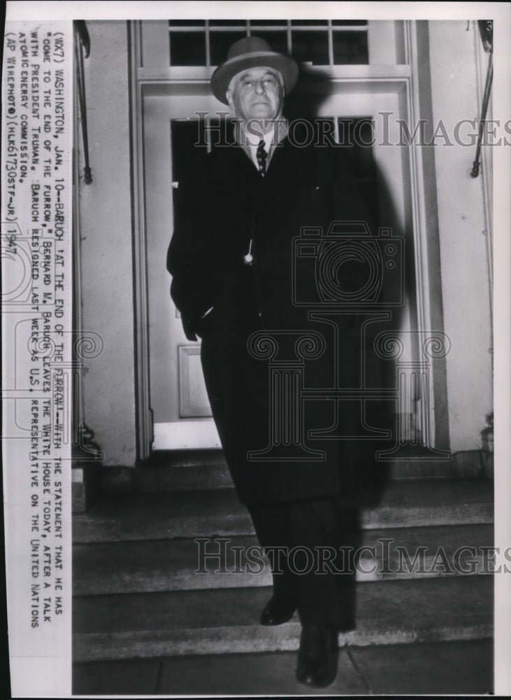 1947 Press Photo Bernard M/ Baruch Resigned as U.S. Representative - Historic Images