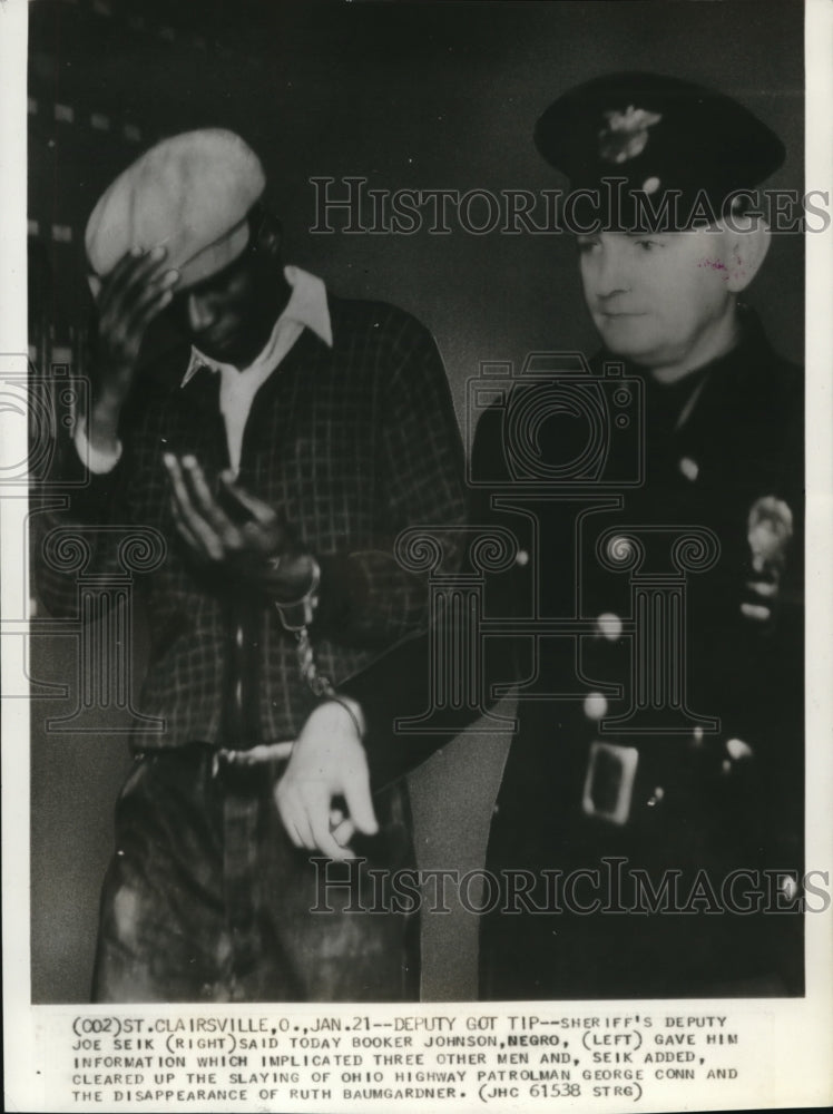 1938 Wire Photo Sheriff Deputy Joe Seik with Johnson Booker , negro  - Historic Images