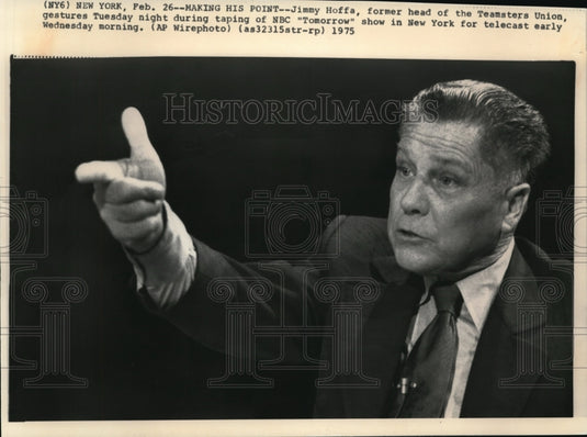 1975 Wire Photo Jimmy Hoffa, Teamster Union head during the NBC show  - Historic Images