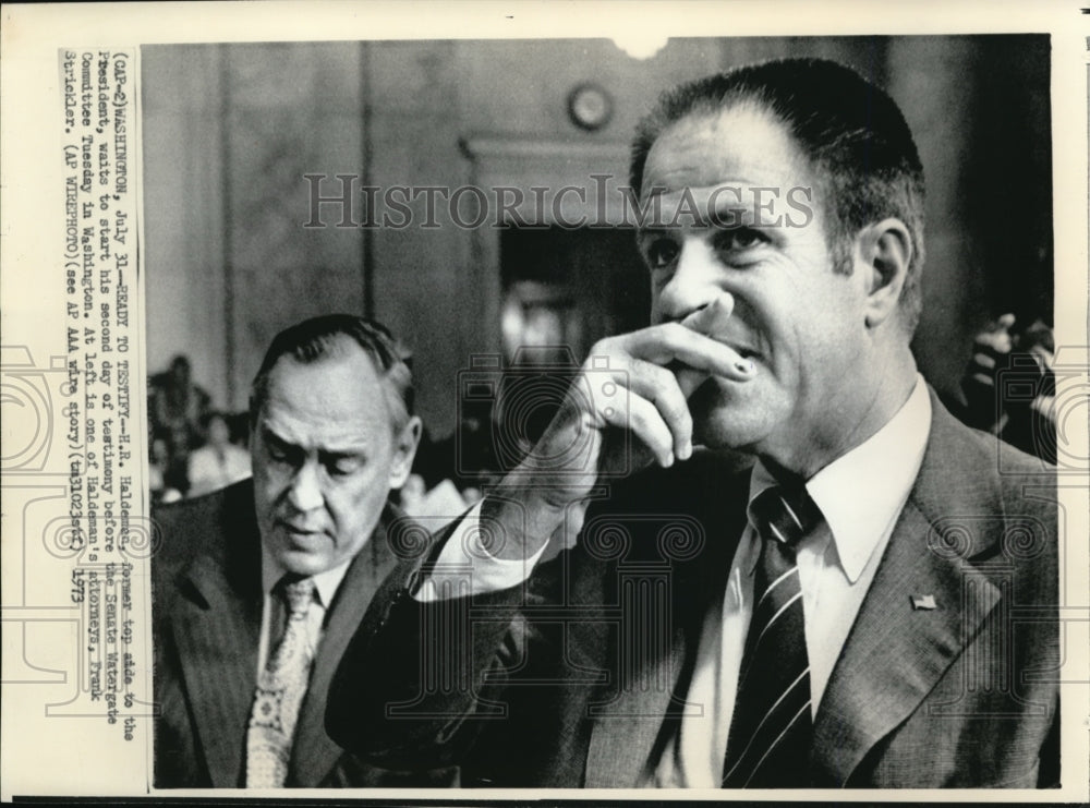 1973 Press Photo H.R. Haldeman waits to start his second day of testimony - Historic Images