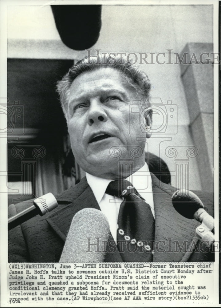 1974 Press Photo Hoffa After Subpoena Quashed in District court - Historic Images