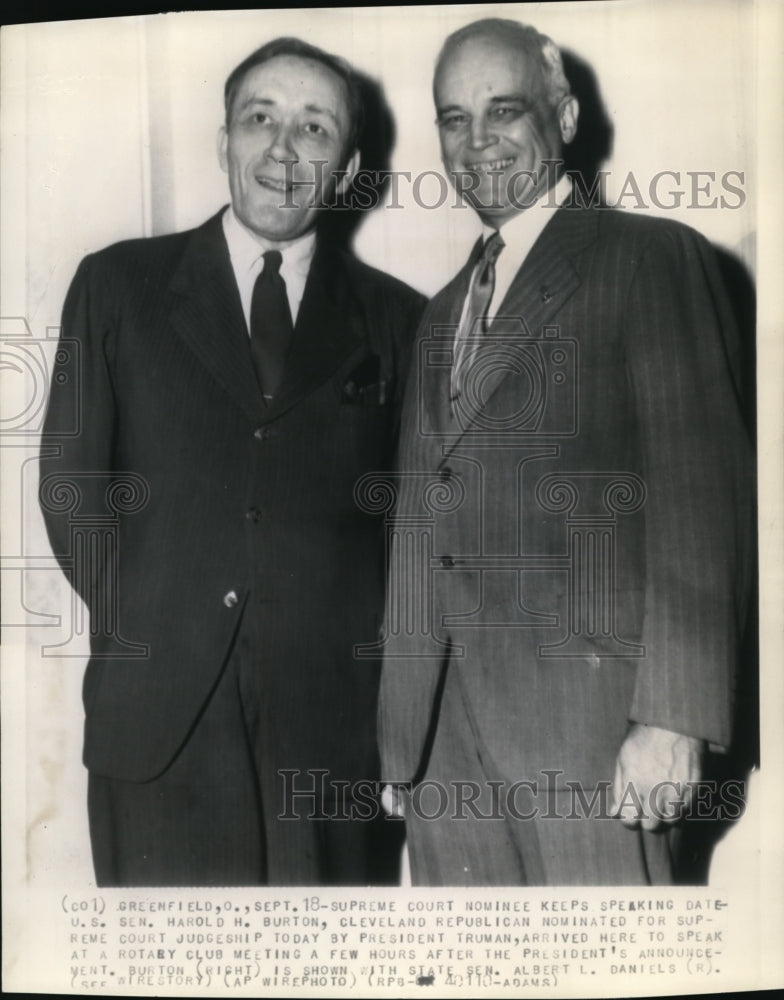 1945 Press Photo US Sen Harold H. Burton, nominate for Cleve Supreme Court Judge - Historic Images