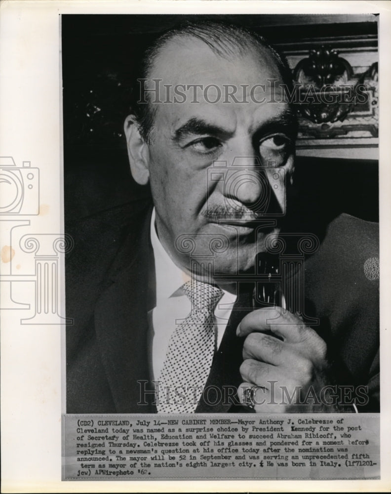 1962 Wire Photo New Cabinet member, Mayor Anthony J Celebrezze of Cleveland - Historic Images