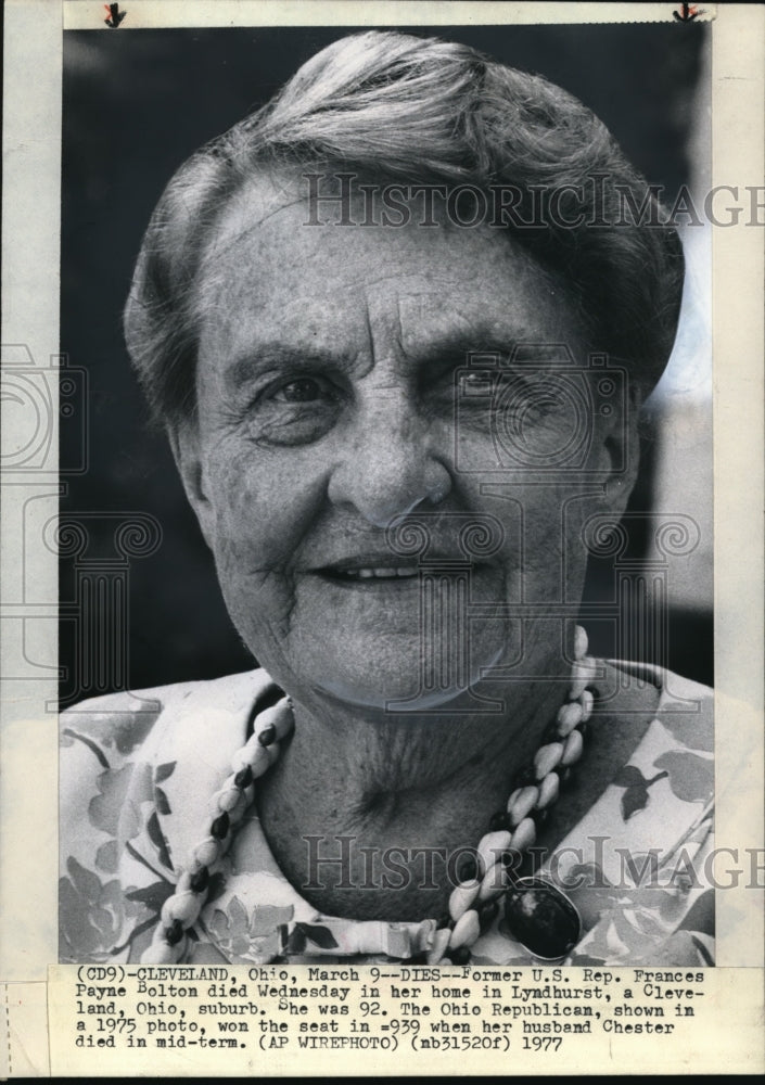 1977 Press Photo Former U.S Rep Frances Payne Bolton died Wednesday in her - Historic Images