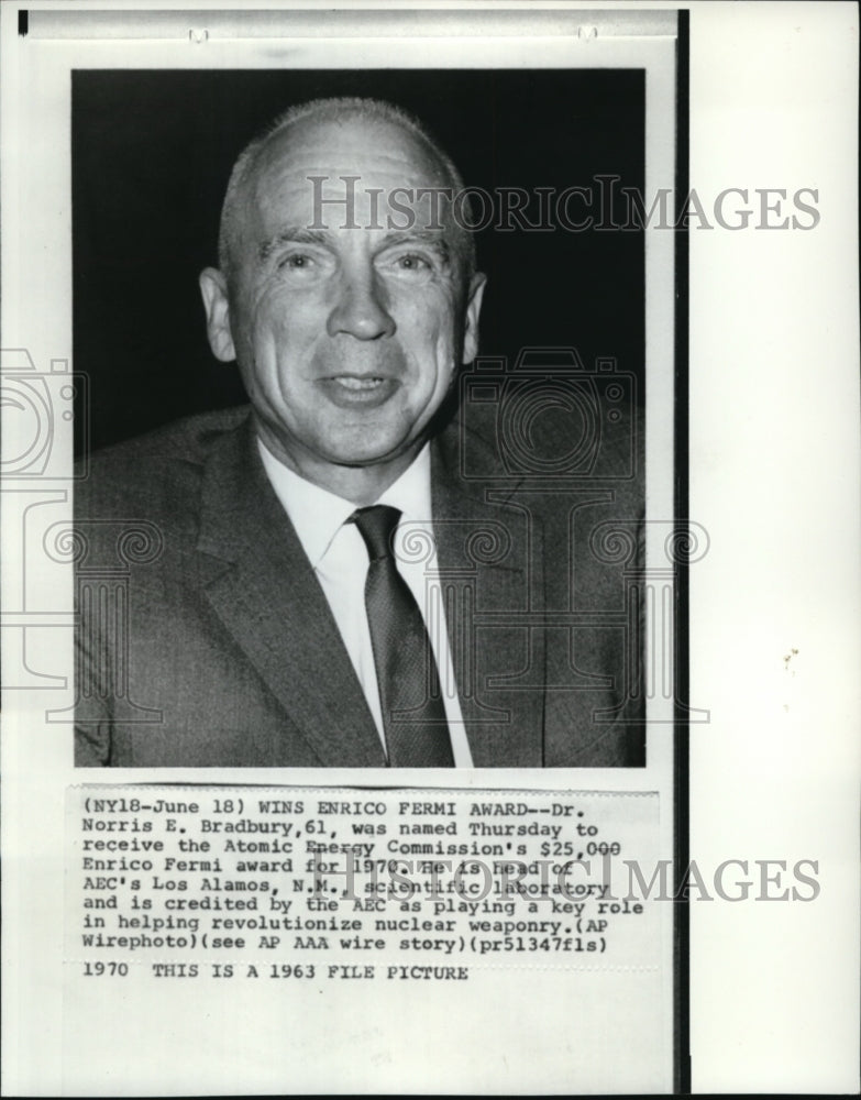 1970 Wire Photo Norris E. Brudbury was named to receive the atomic awards - Historic Images