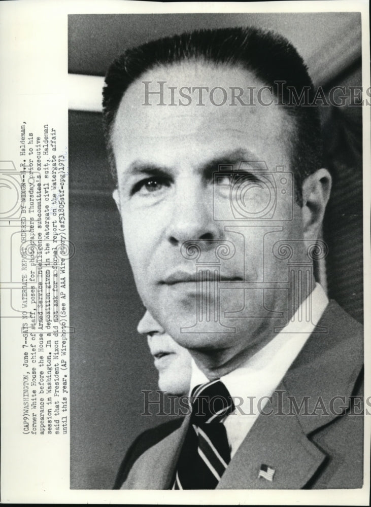 1973 Wire Photo Says No Watergate Report ordered by Nixon, Haldeman said. - Historic Images