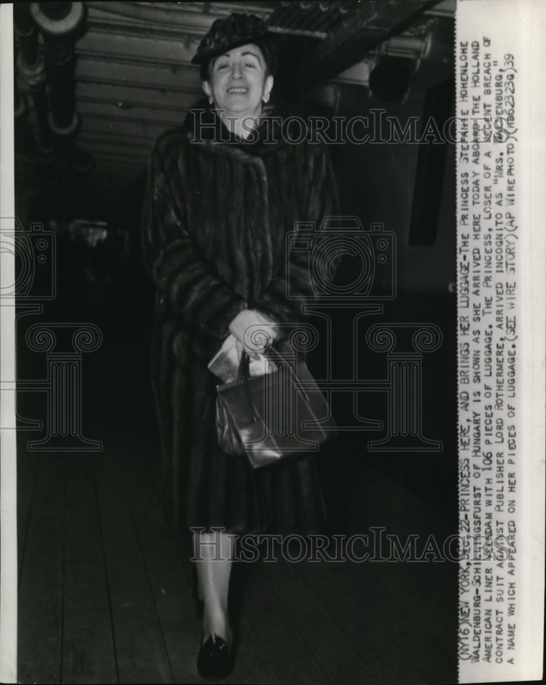 1939 Press Photo Princess Stefanie Homelome Waldenburg Schillingfurst of Hungary - Historic Images