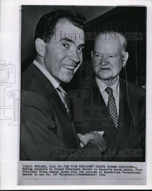 1960 Press Photo Former President Herbert Hoover with Vice President Nixon-Historic Images