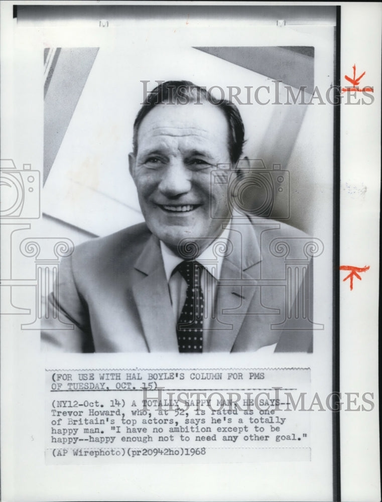 1968 Press Photo Britain's top actor, Trevor Howard - Historic Images