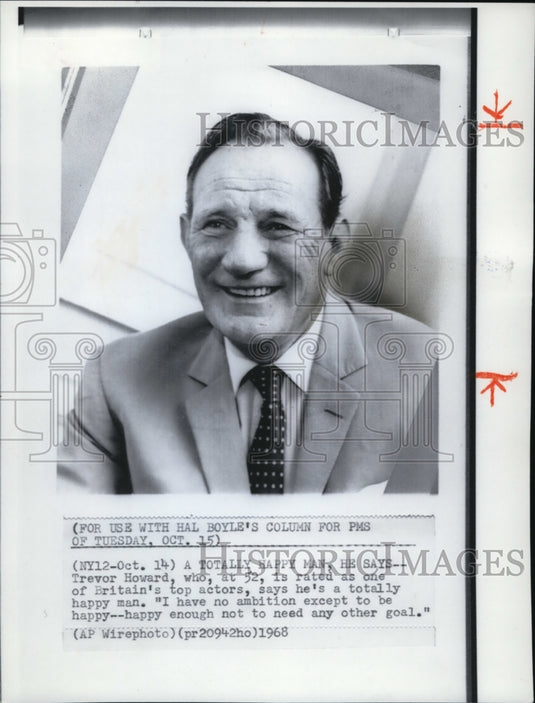 1968 Press Photo Britain's top actor, Trevor Howard - Historic Images