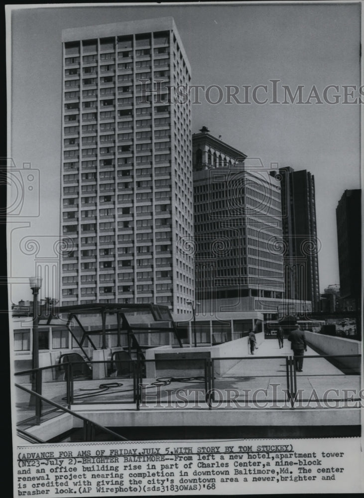 1968 Press Photo Hotel, Apartment Tower in Charles Center at Maryland,Baltimore - Historic Images