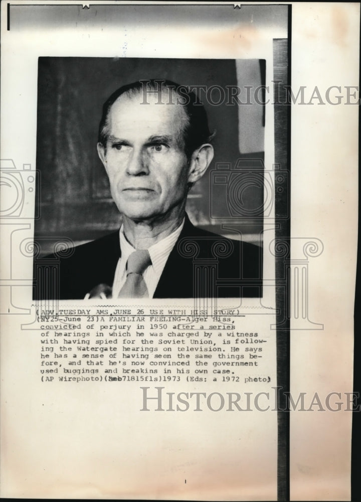 1973 Press Photo Alger Hiss Convicted of Perjury in 1950,spied for Soviet Union. - Historic Images