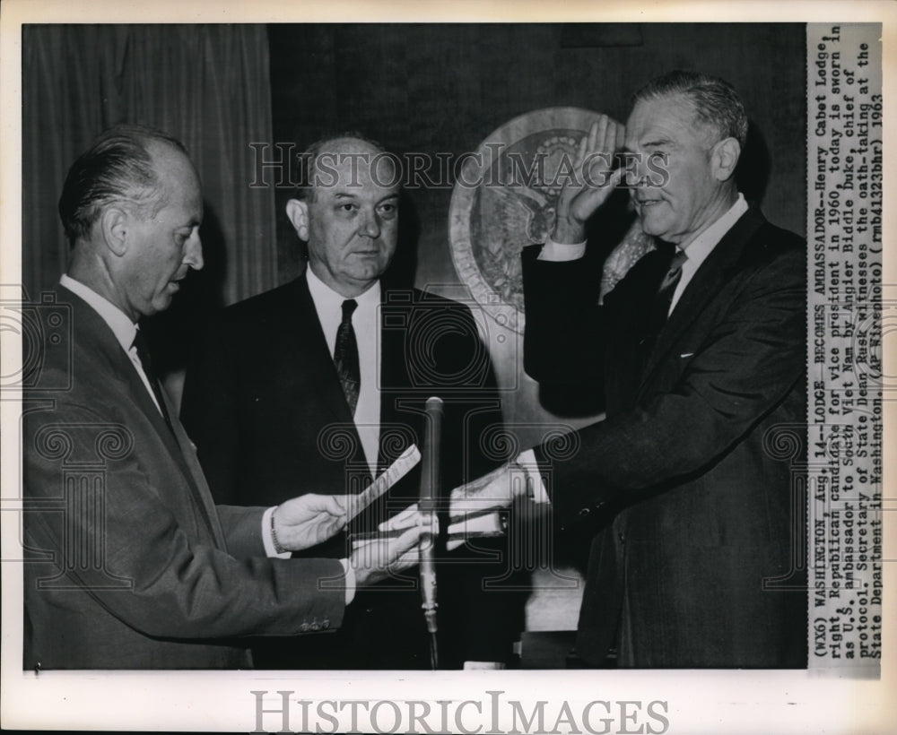 1963 Press Photo Lodge Sworn In as US Ambassador to Vietnam-Historic Images