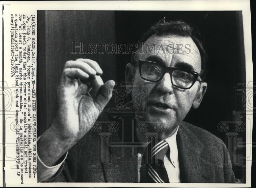 1974 Press Photo Dr. John Lungren, former President Nixon&#39;s physician - Historic Images