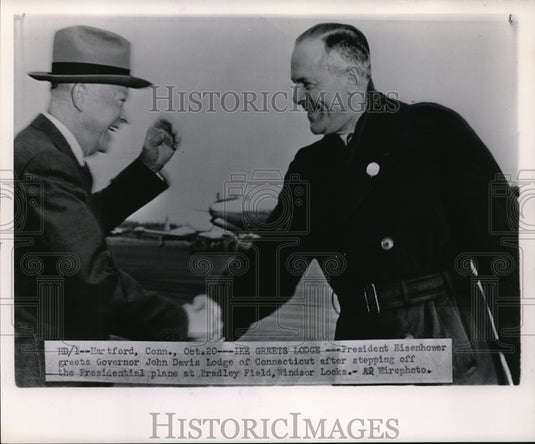 1954 President Eisenhower greets Governor John Davis Lodge of - Historic Images